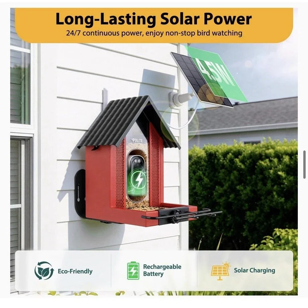 NEW BOLITE Smart AI Identify Bird Feeder w Camera 2.5K Solar Powered App Control